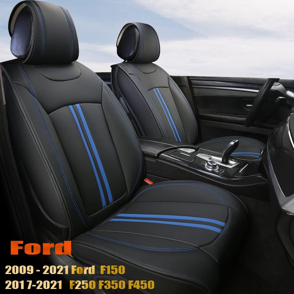 Black+Red Faux Leather Front Seat Covers S71307