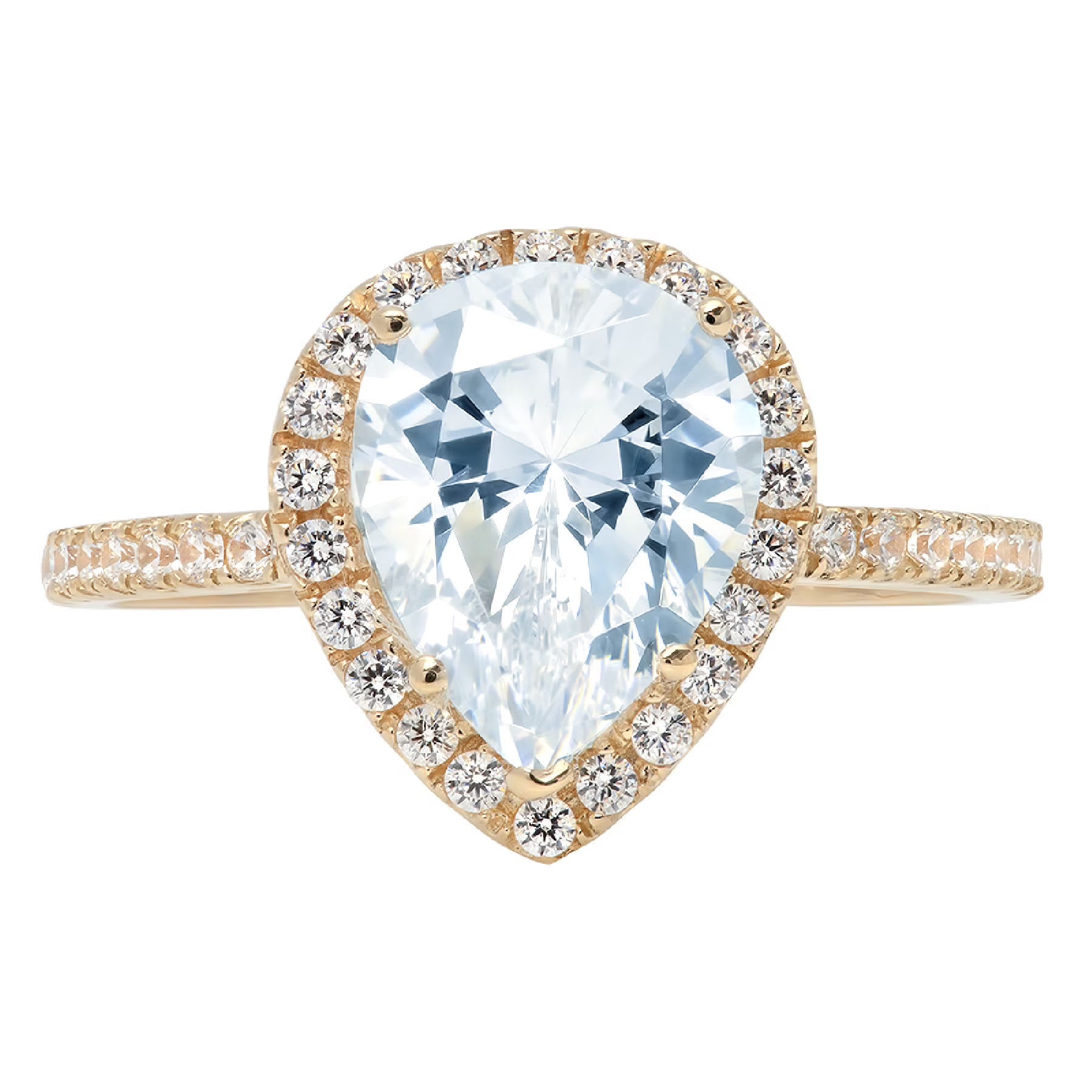 2.38ct Pear Cut Blue Swiss Blue Topaz 18k Yellow Gold Halo Ring Size 3.5 F567176