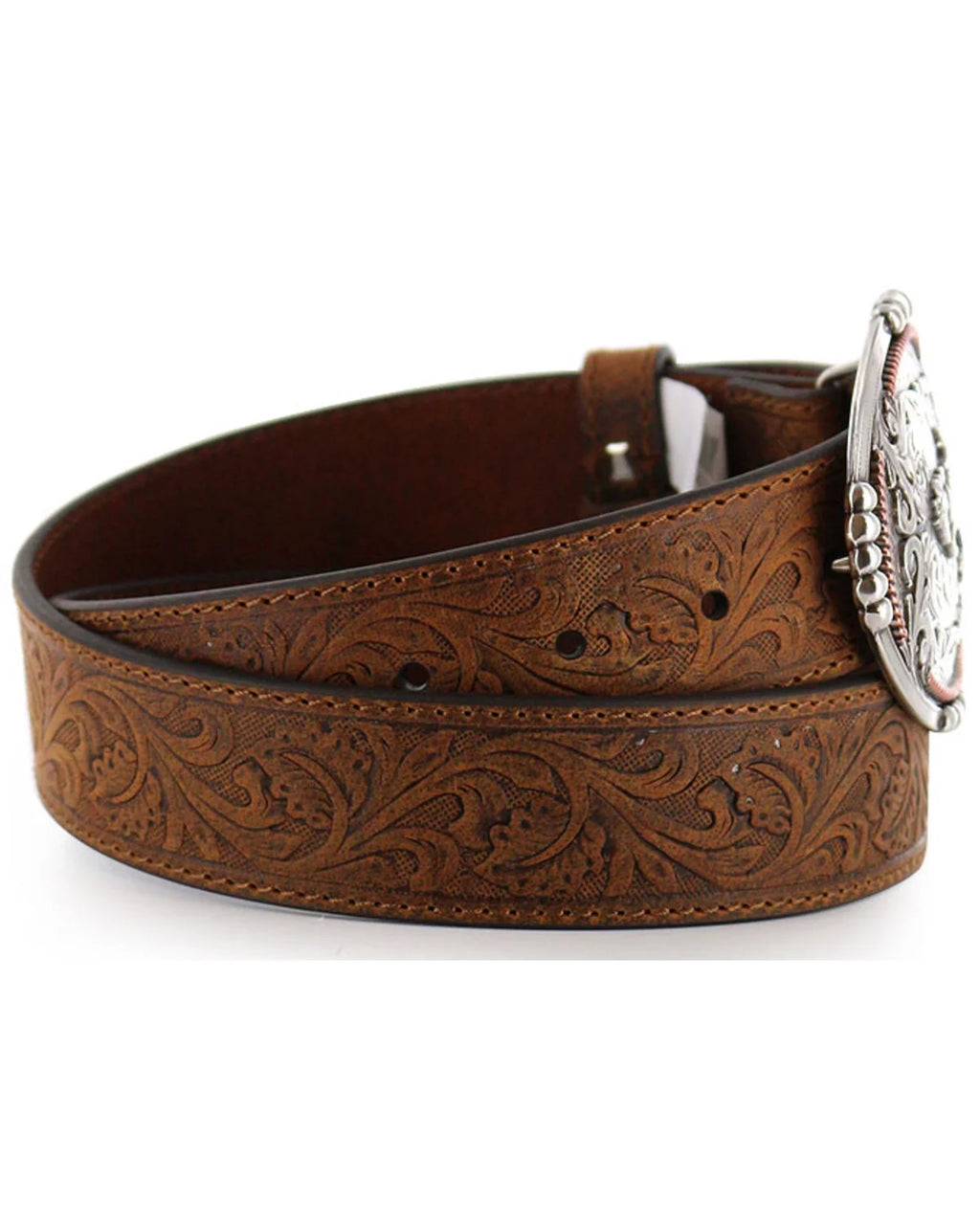 Tan 38 Tooled Leather Belt O729
