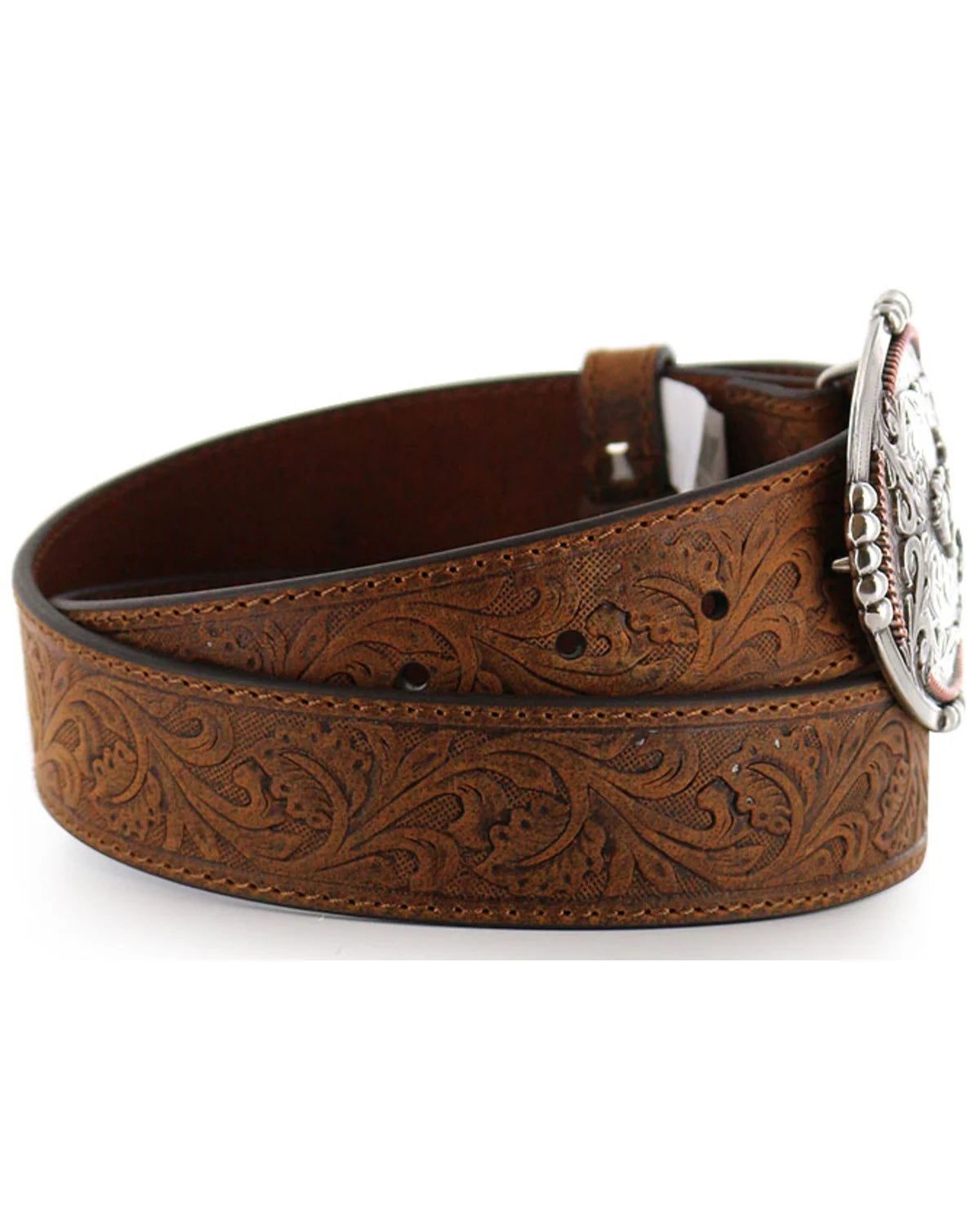 Tan 38 Tooled Leather Belt O729