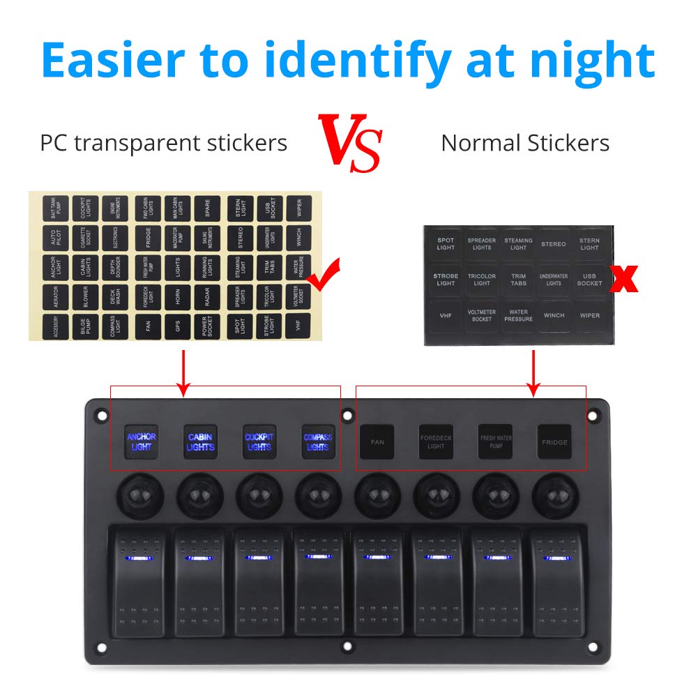 Blue 8 Gang Waterproof Toggle Rocker Switch Panel 12V/24V LED Circuit Breaker Pack of 2 U81243
