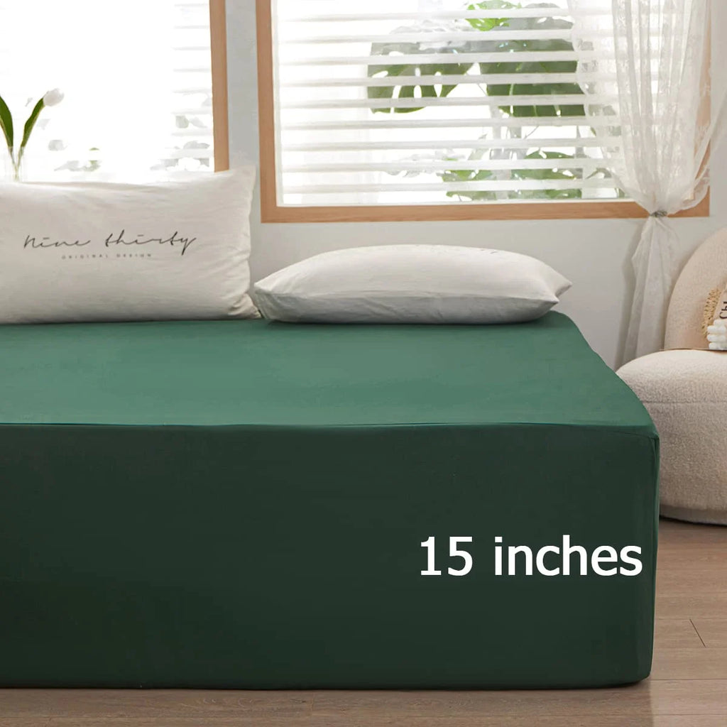 Dark Green Microfiber Queen Fitted Sheet, Deep Pocket 15 Inch E760249