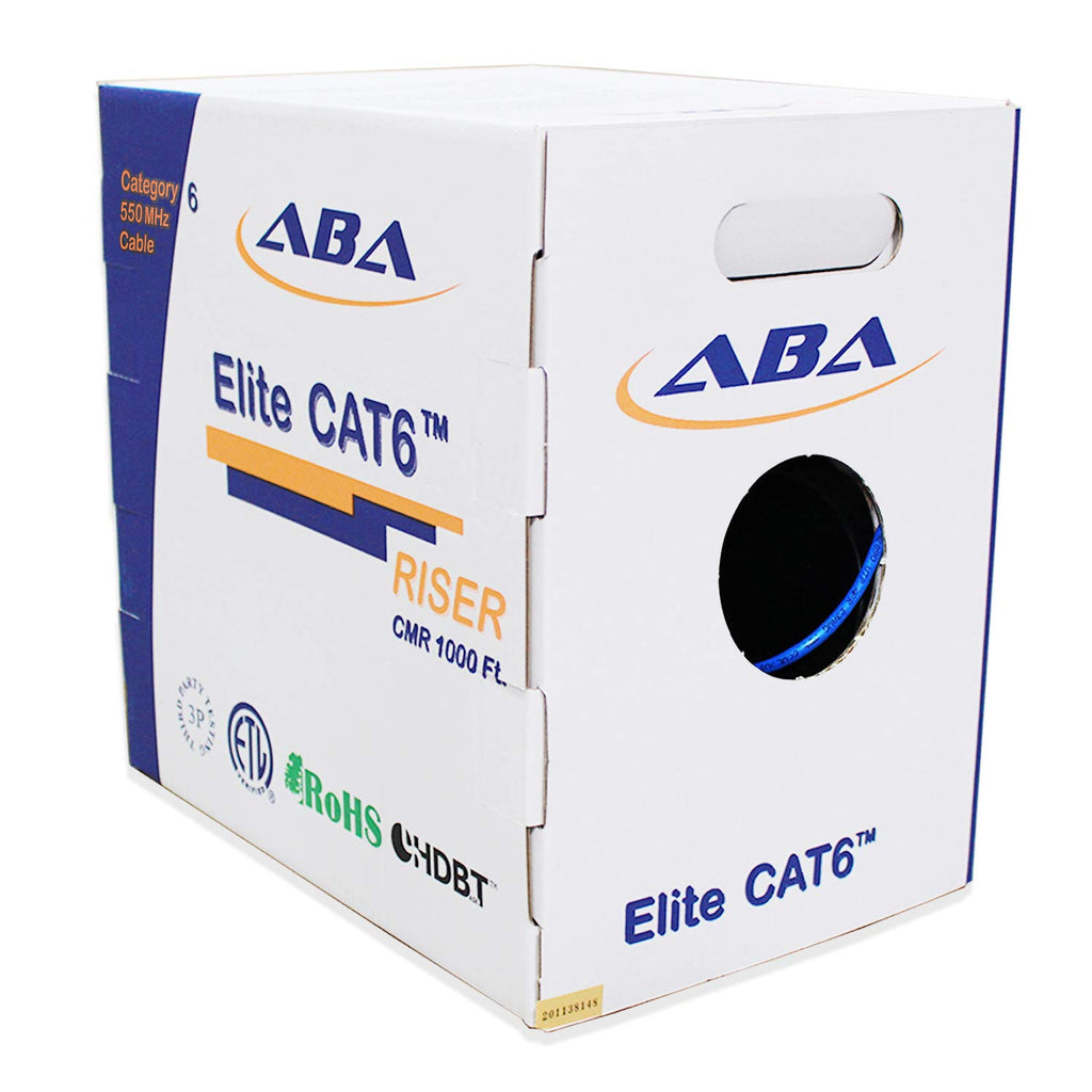 Cat6 Riser Ethernet Cable 1000ft White Unshielded Twisted Pair 23AWG Solid Bare Copper Bulk W47284