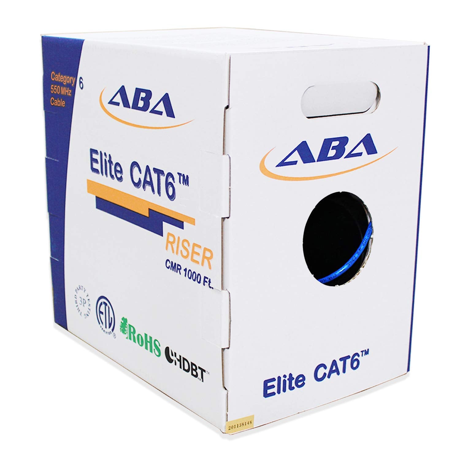Cat6 Riser Ethernet Cable 1000ft White Unshielded Twisted Pair 23AWG Solid Bare Copper Bulk W47284