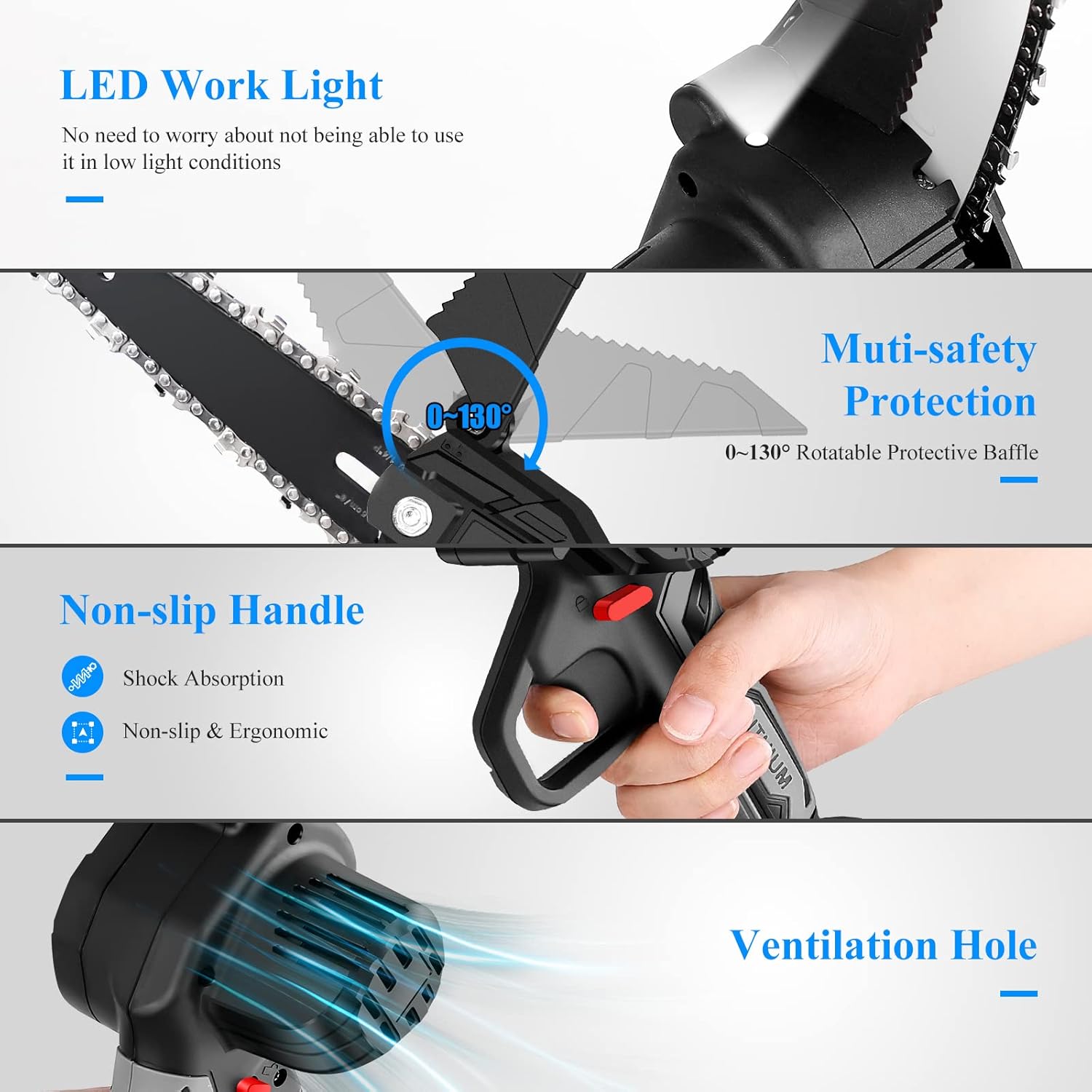 6-Inch Cordless Electric Chainsaw with 2 Batteries and Chains F185