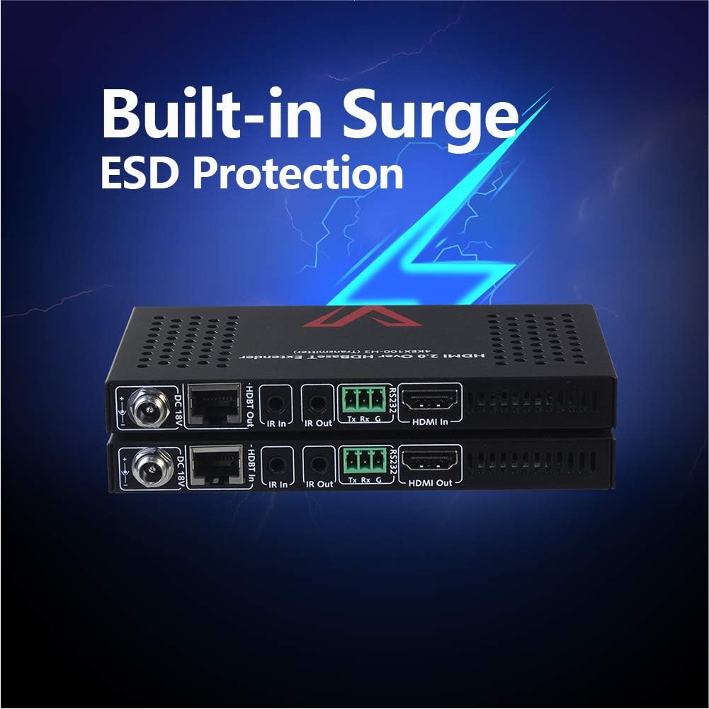 HDMI 2.0 HDBaseT HDMI Extender Over Single Cat5e/6a/Cat7 Ethernet 4K@60Hz 130ft, 1080P@120Hz 230ft, PoE IR RS232 HDCP2.2, HDR, CEC, EDID D4488