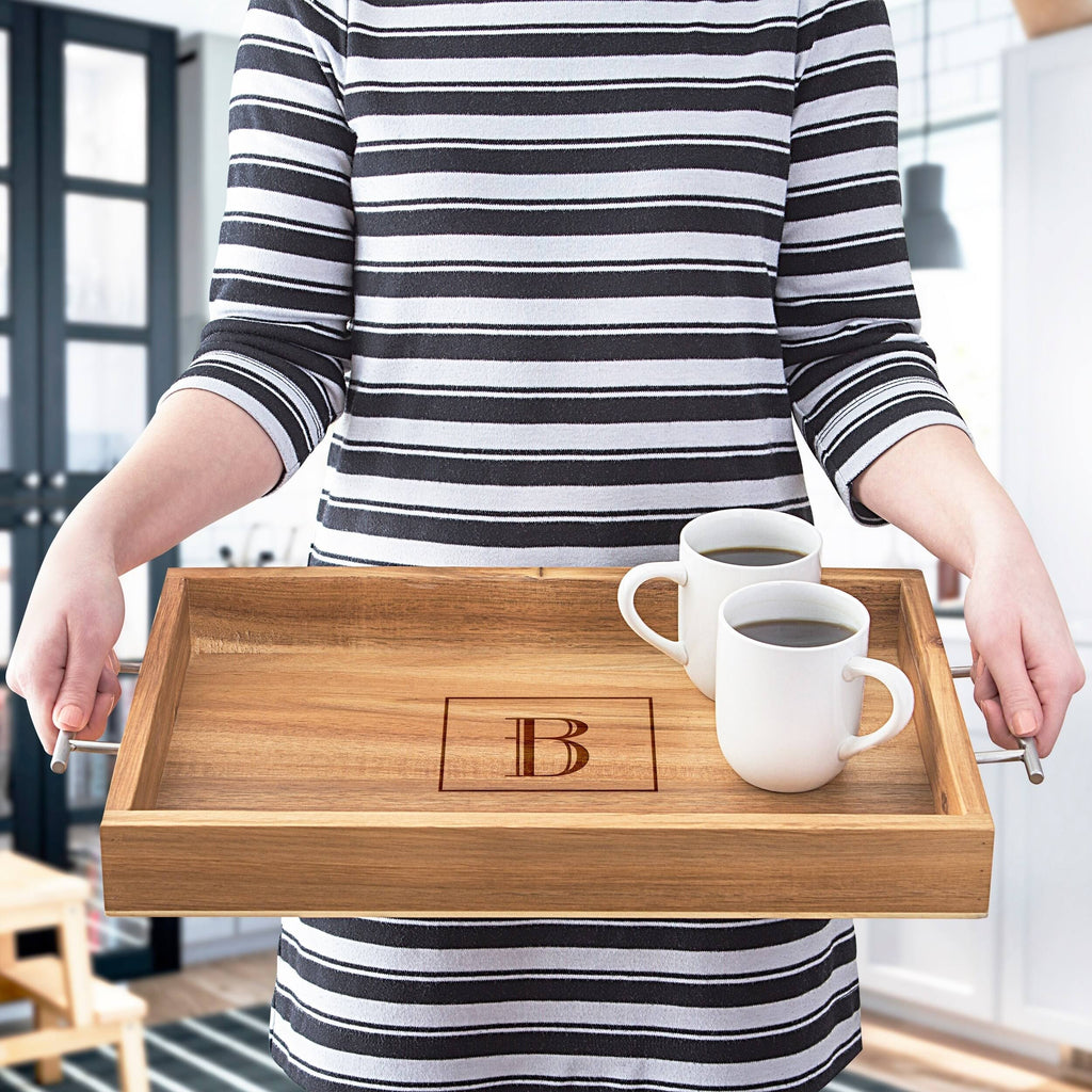 Acacia Tray with Metal Handles Y5050