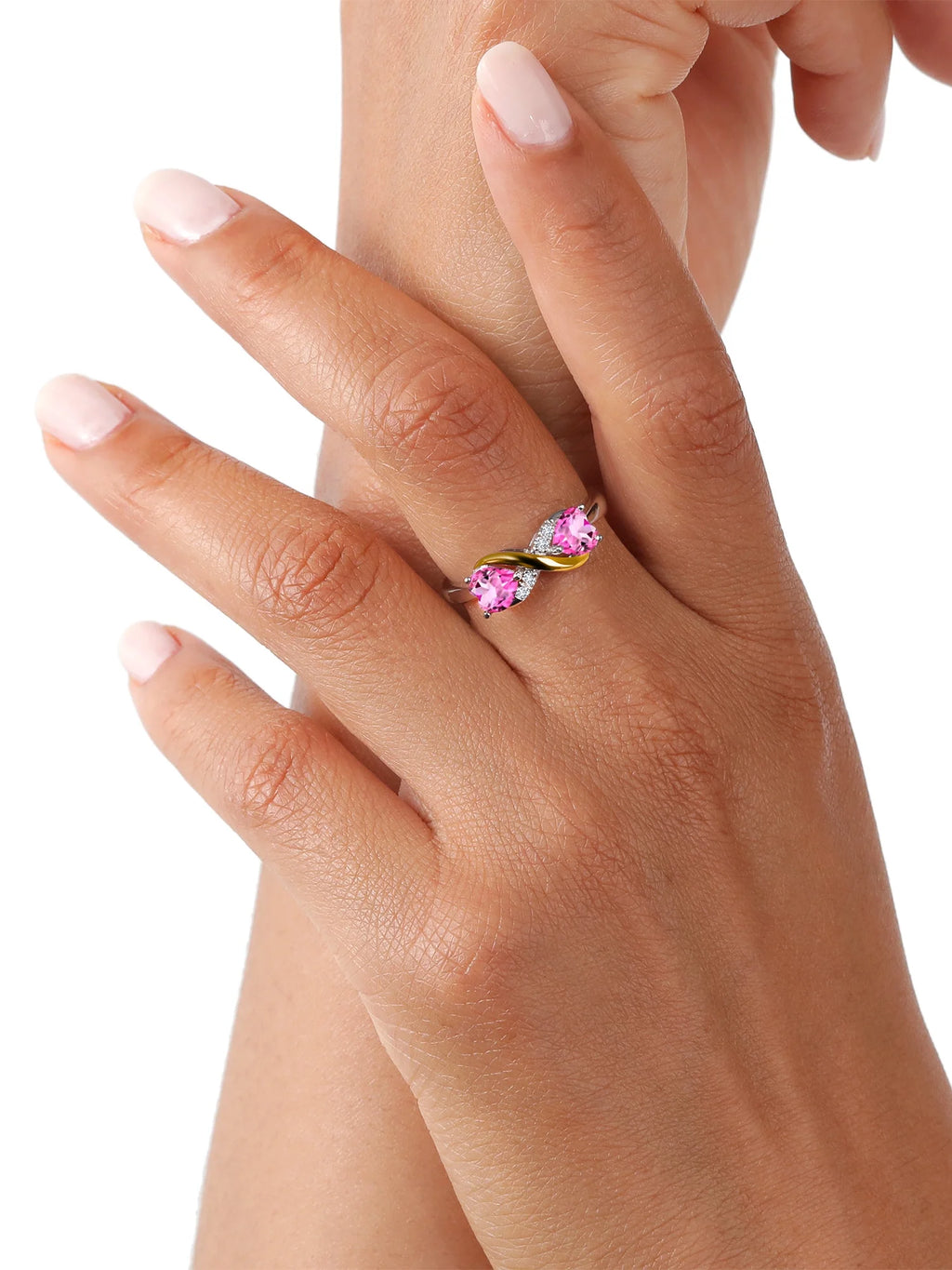 925 Silver 10K Yellow Gold Pink Mystic Topaz White Lab Grown Diamond Ring Z636914