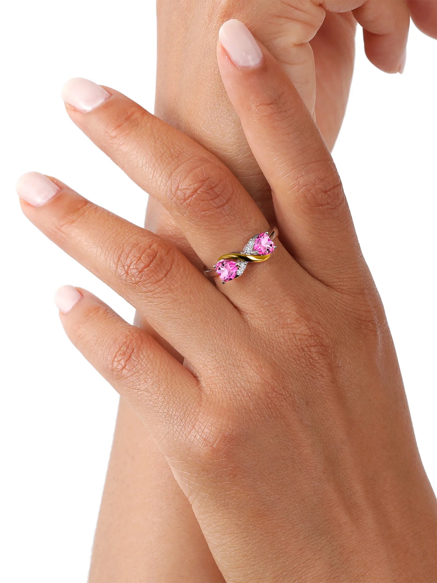 925 Silver 10K Yellow Gold Pink Mystic Topaz White Lab Grown Diamond Ring Z636914