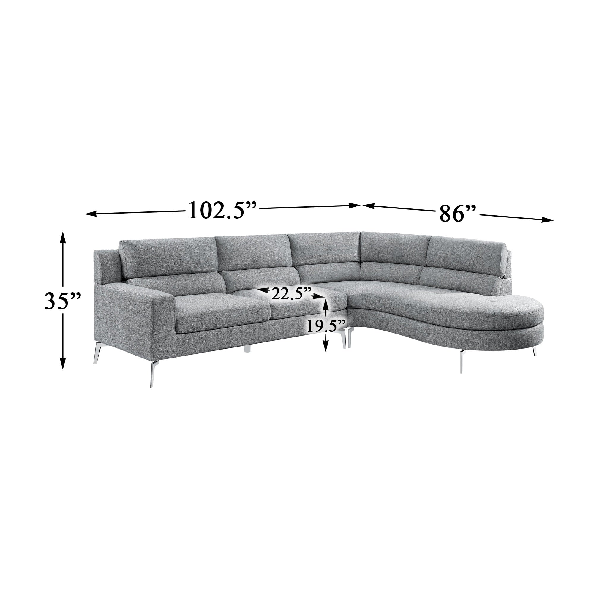 Gray 2-Piece Sectional Sofa with Right Chaise K547873