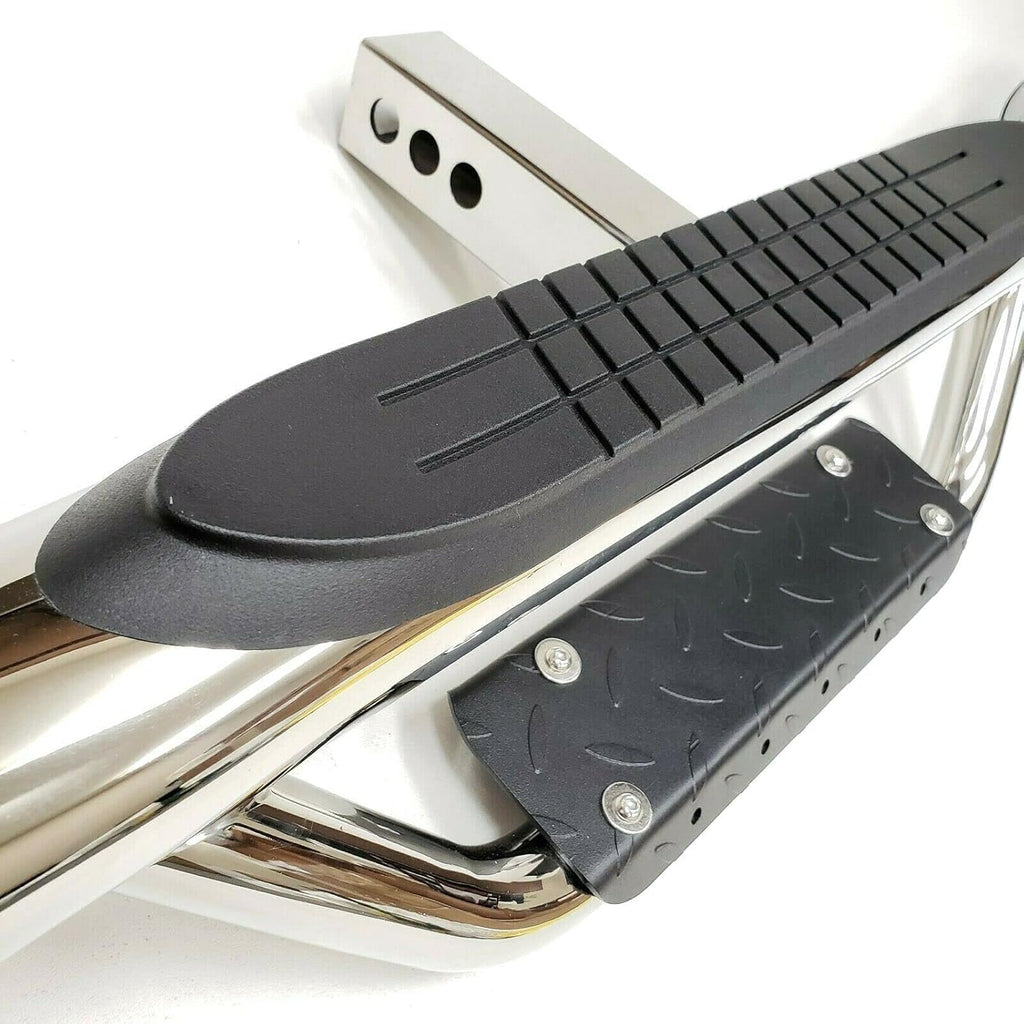 Chrome Towing Hitch Step Bar Drop Step 2" Receiver Round End Rear Bumper Guard A98172