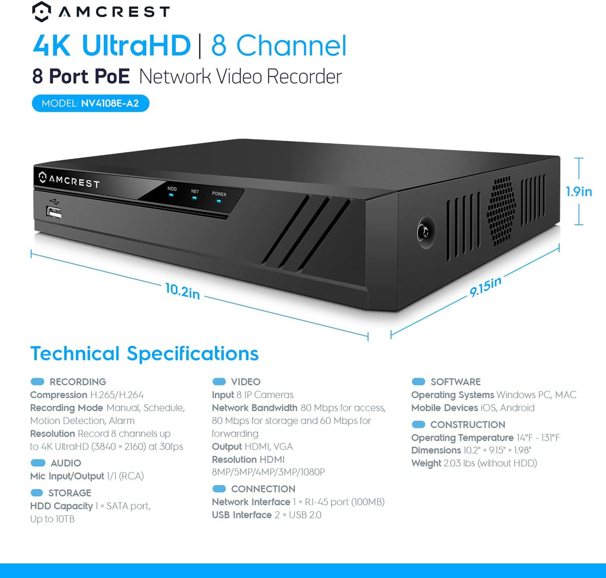 4K 8CH POE Network Video Recorder I19488
