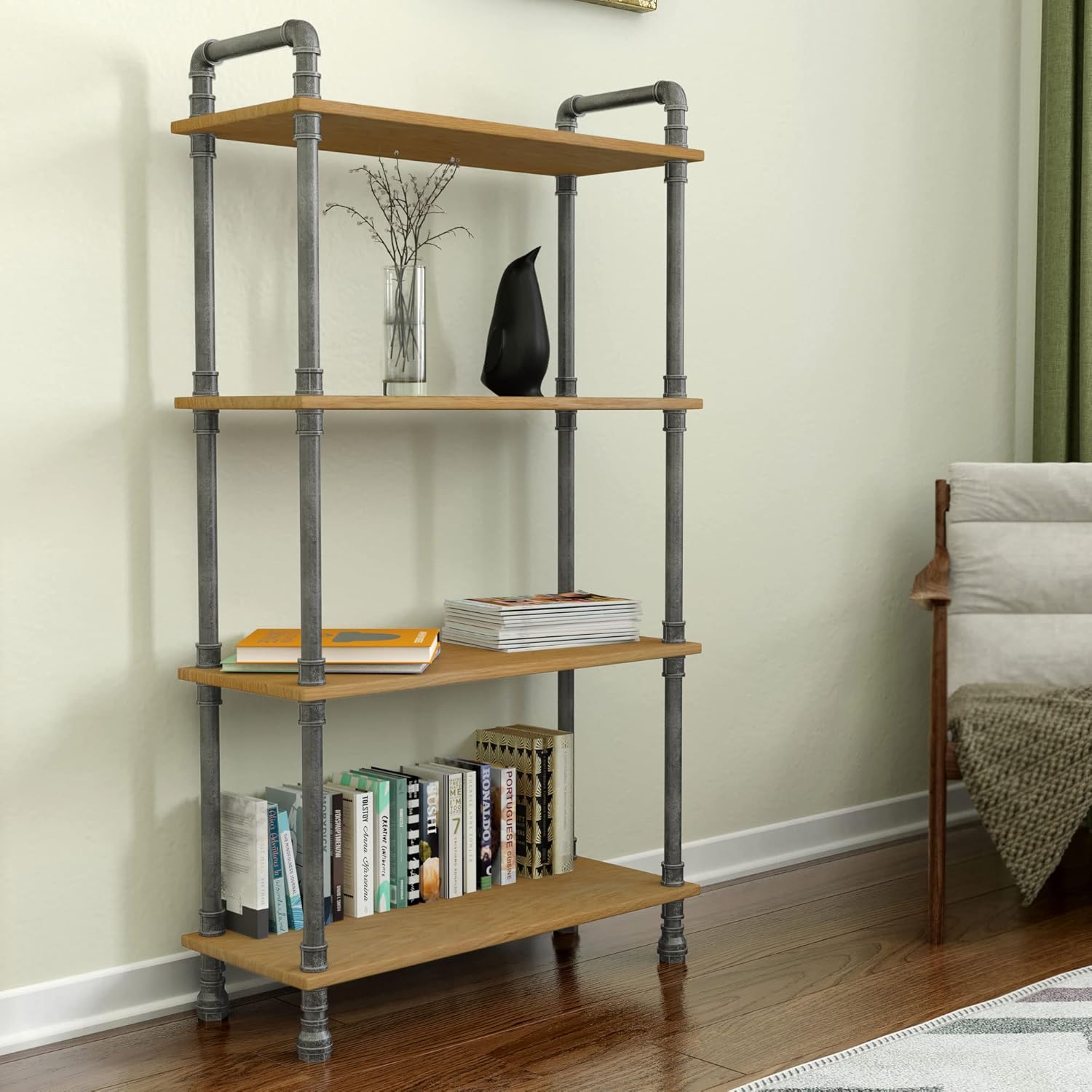 Natural 4-Tier Solid Pine Open Wood Bookcase D83359