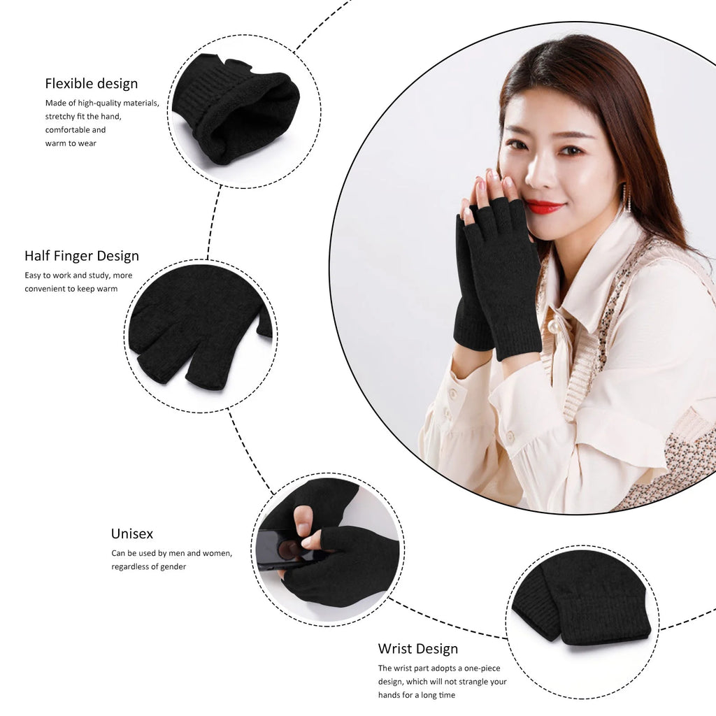 12 Pairs Black Knit Touchscreen Fingerless Gloves V6614