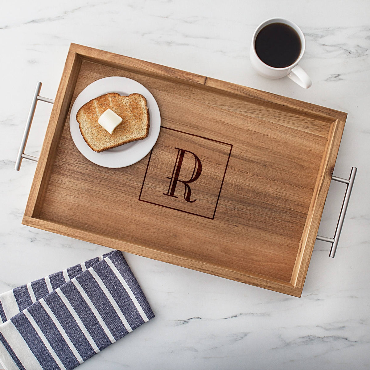 Acacia Tray with Metal Handles Y5050