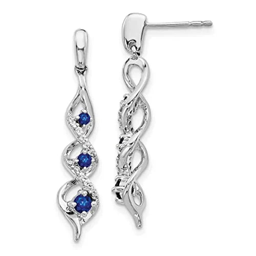10K White Gold Diamond and Blue Sapphire Post Dangle Earrings S20528
