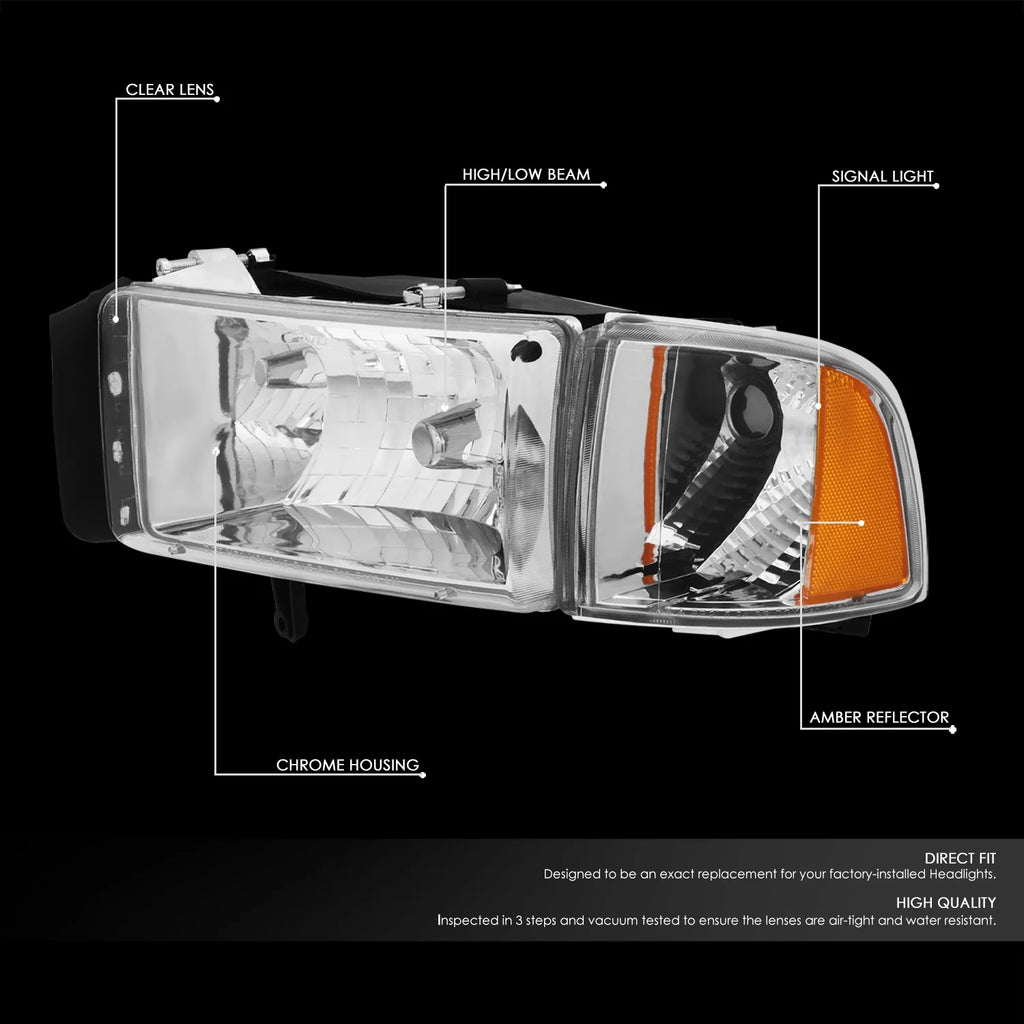 Chrome Housing Amber Headlight and Corner Lamp for Dodge Ram Truck E966