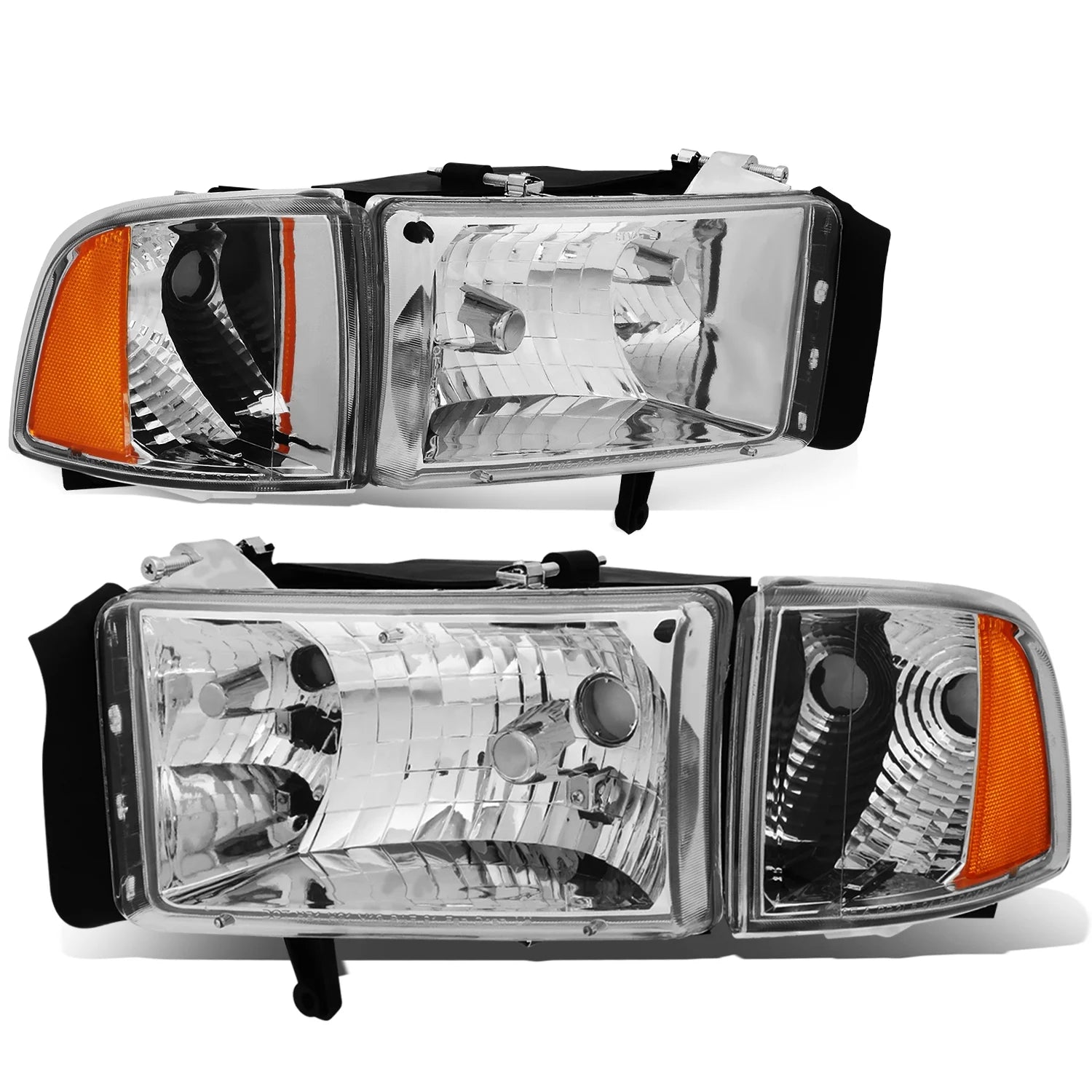 Chrome Housing Amber Headlight and Corner Lamp for Dodge Ram Truck E966