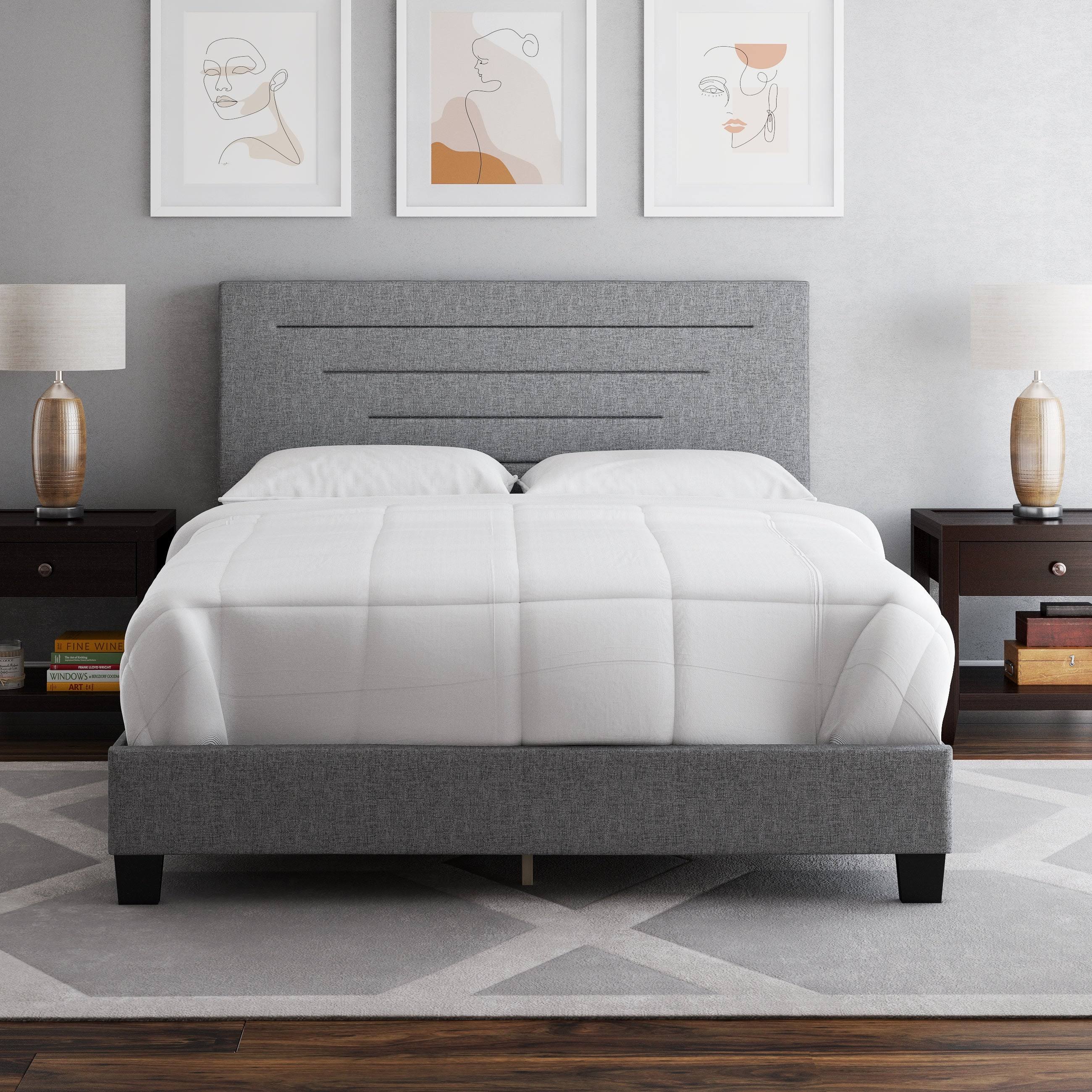 Charcoal Full Linen Bed Frame S3108