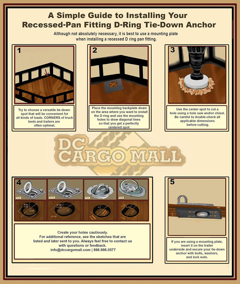 Four Recessed Tie-Down D-Rings with Mounting Lock Plate and Bolting Hardware P8368