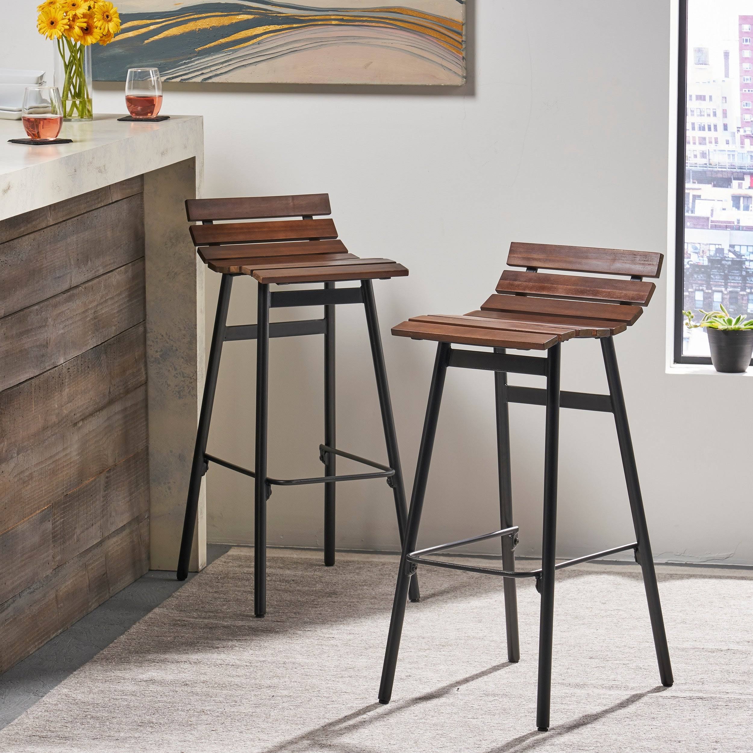 Set of 2 Wooden Barstool Dark Brown B34247