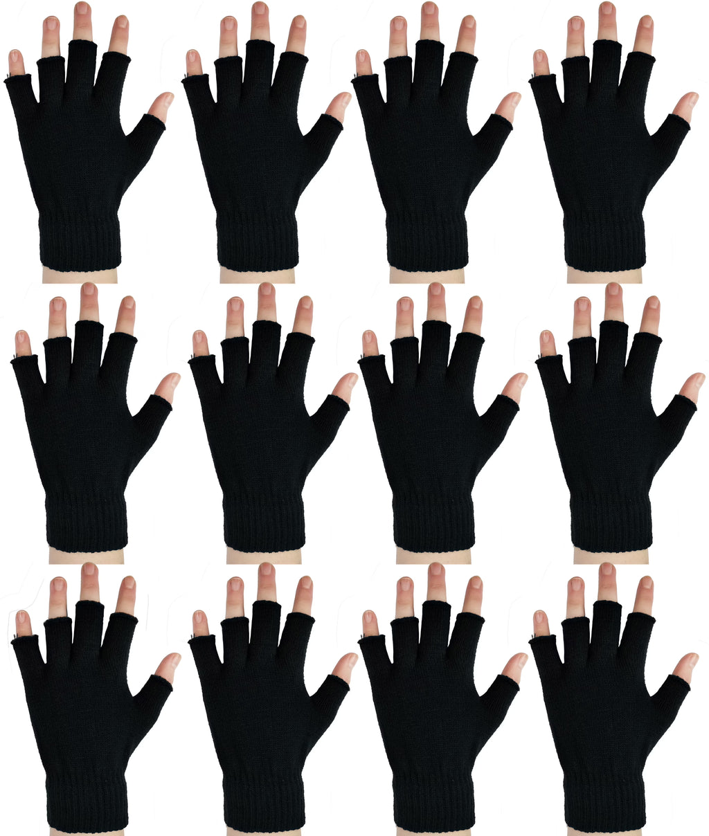 12 Pairs Black Knit Touchscreen Fingerless Gloves V6614