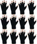 12 Pairs Black Knit Touchscreen Fingerless Gloves V6614