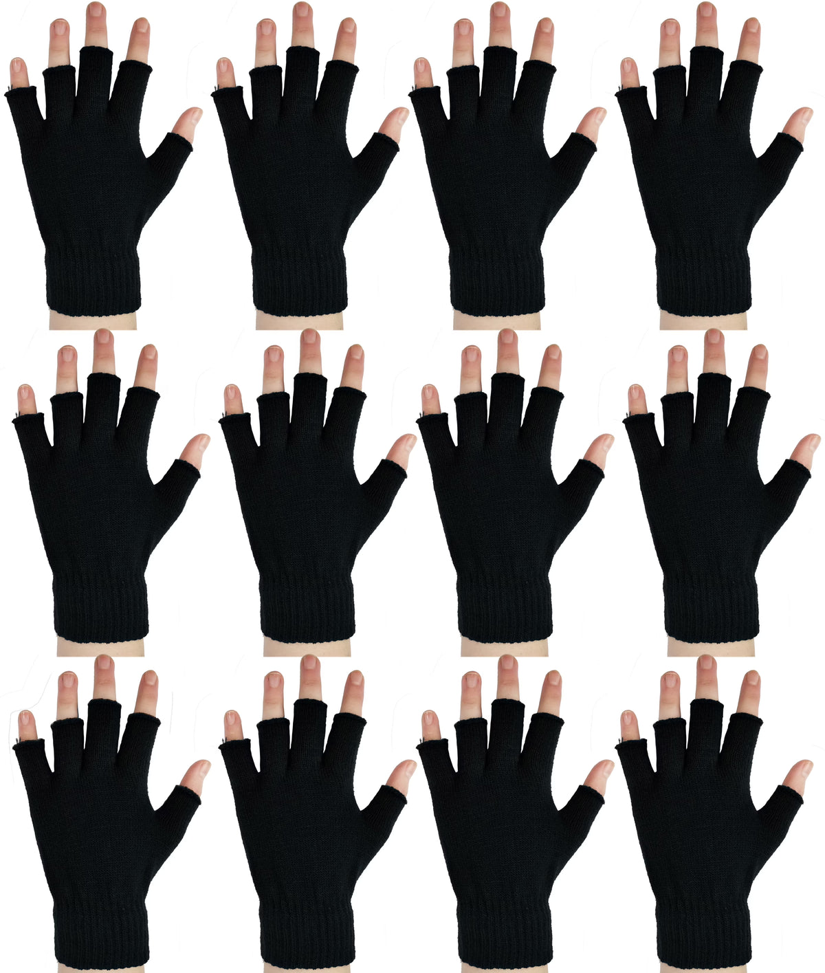12 Pairs Black Knit Touchscreen Fingerless Gloves V6614