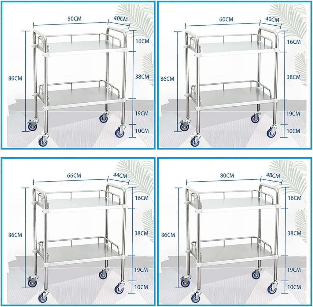 2 Layers Stainless Steel Utility Cart with Silent Locking Wheels S314