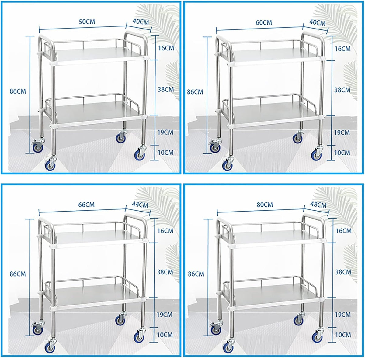 2 Layers Stainless Steel Utility Cart with Silent Locking Wheels S314