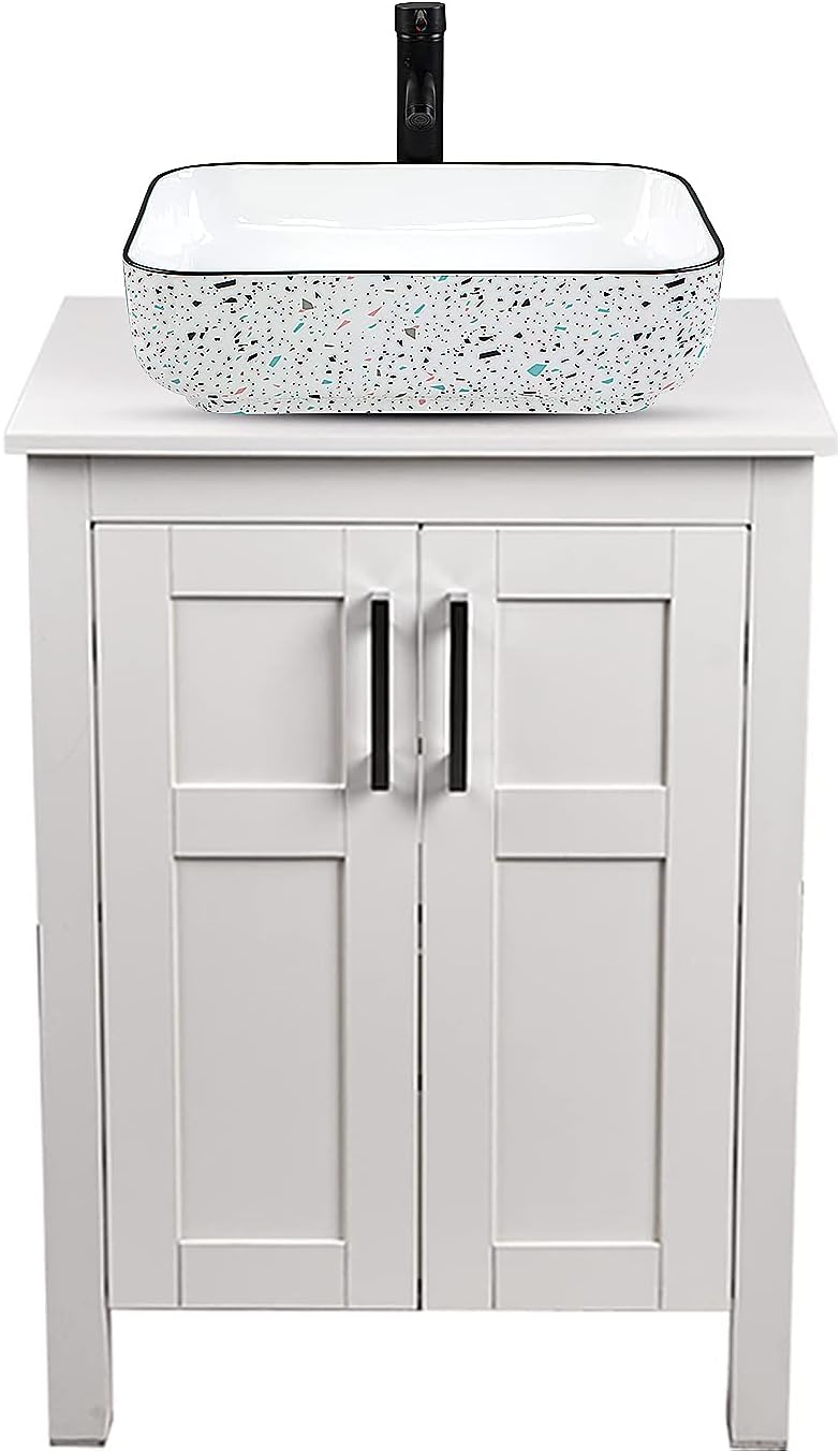 White 24 Inches Bathroom Vanity with 2 Doors Tempered Glass Sink Top Z790