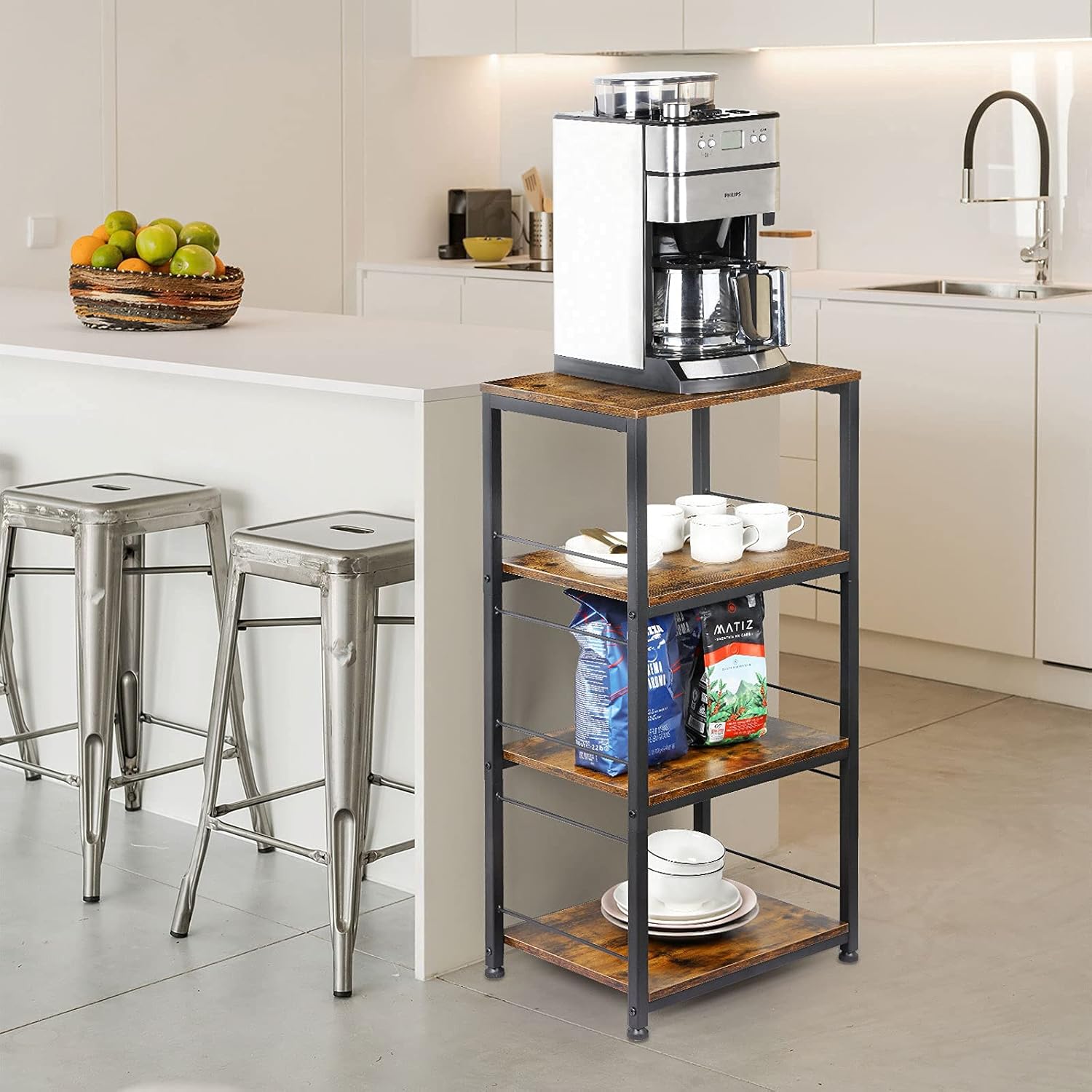 4-Tier Industrial Wood Serving Cart with Wheels Y545307