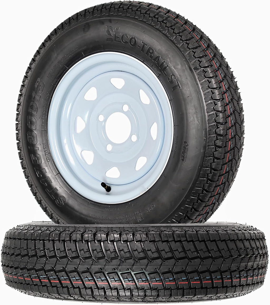 2-Pk Trailer Tire Rim ST175/80D13 13 in. Load C 4 Lug White Spoke Wheel D70016