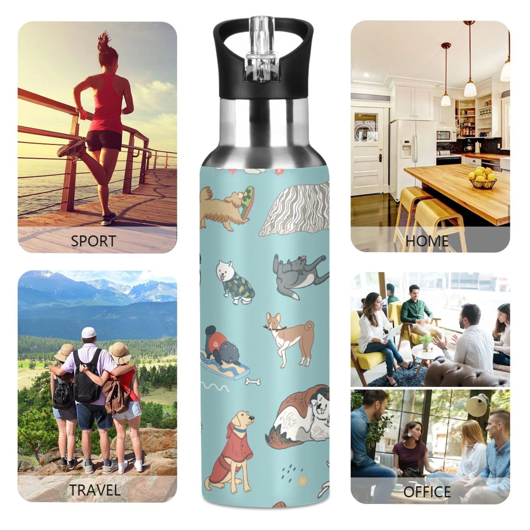 20 oz Insulated Stainless Steel Water Bottle with Straw Lid G1233