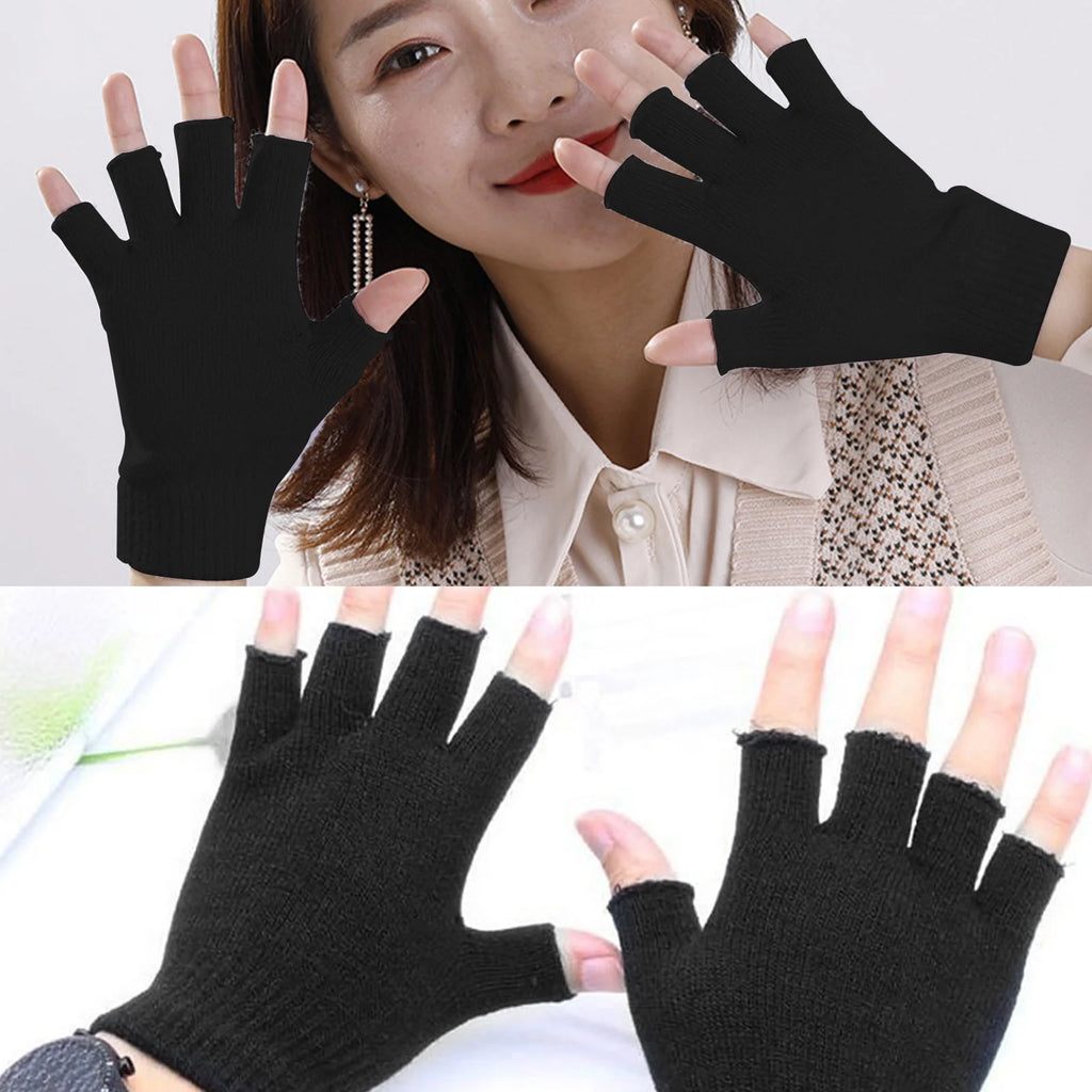 12 Pairs Black Knit Touchscreen Fingerless Gloves V6614