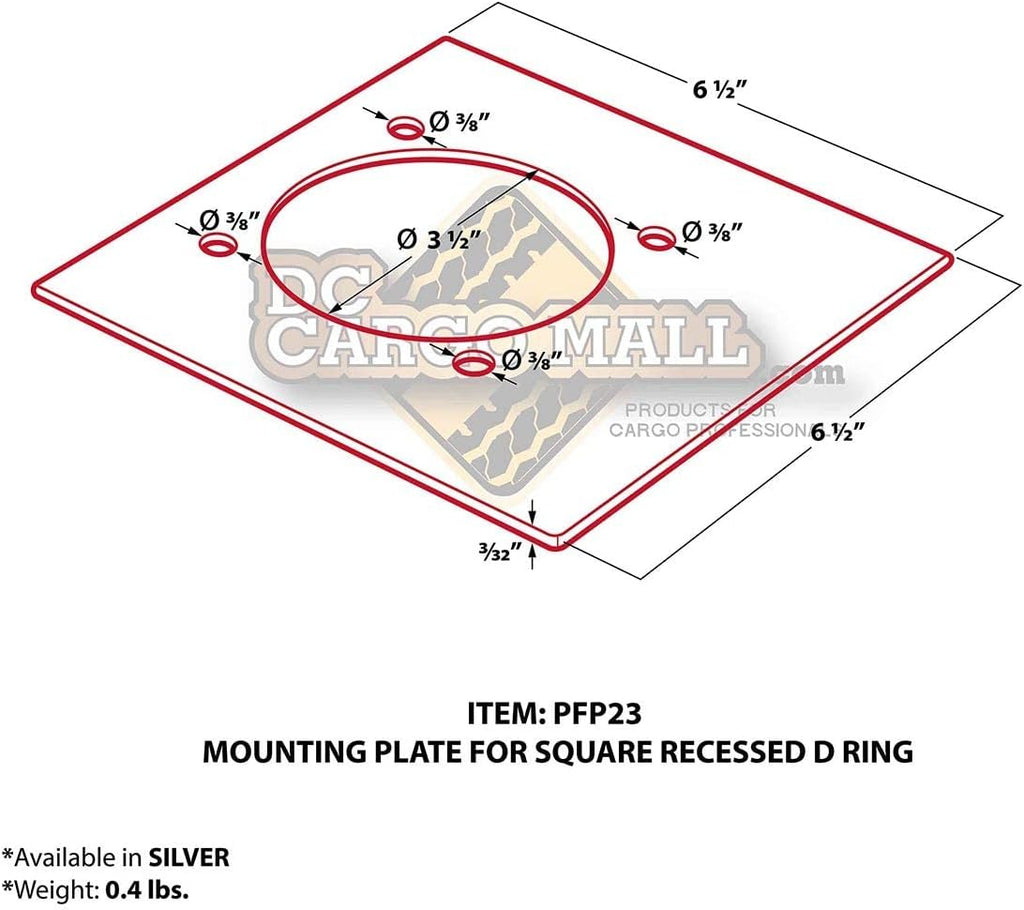 Four Recessed Tie-Down D-Rings with Mounting Lock Plate and Bolting Hardware P8368