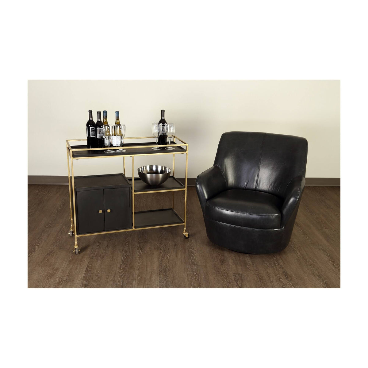Black 3 Shelf 2 Door Cabinet Bar Cart A1408