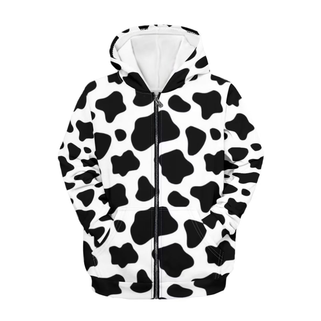 Milk Cow Print Zip Up Hoodies Sweatshirt L463
