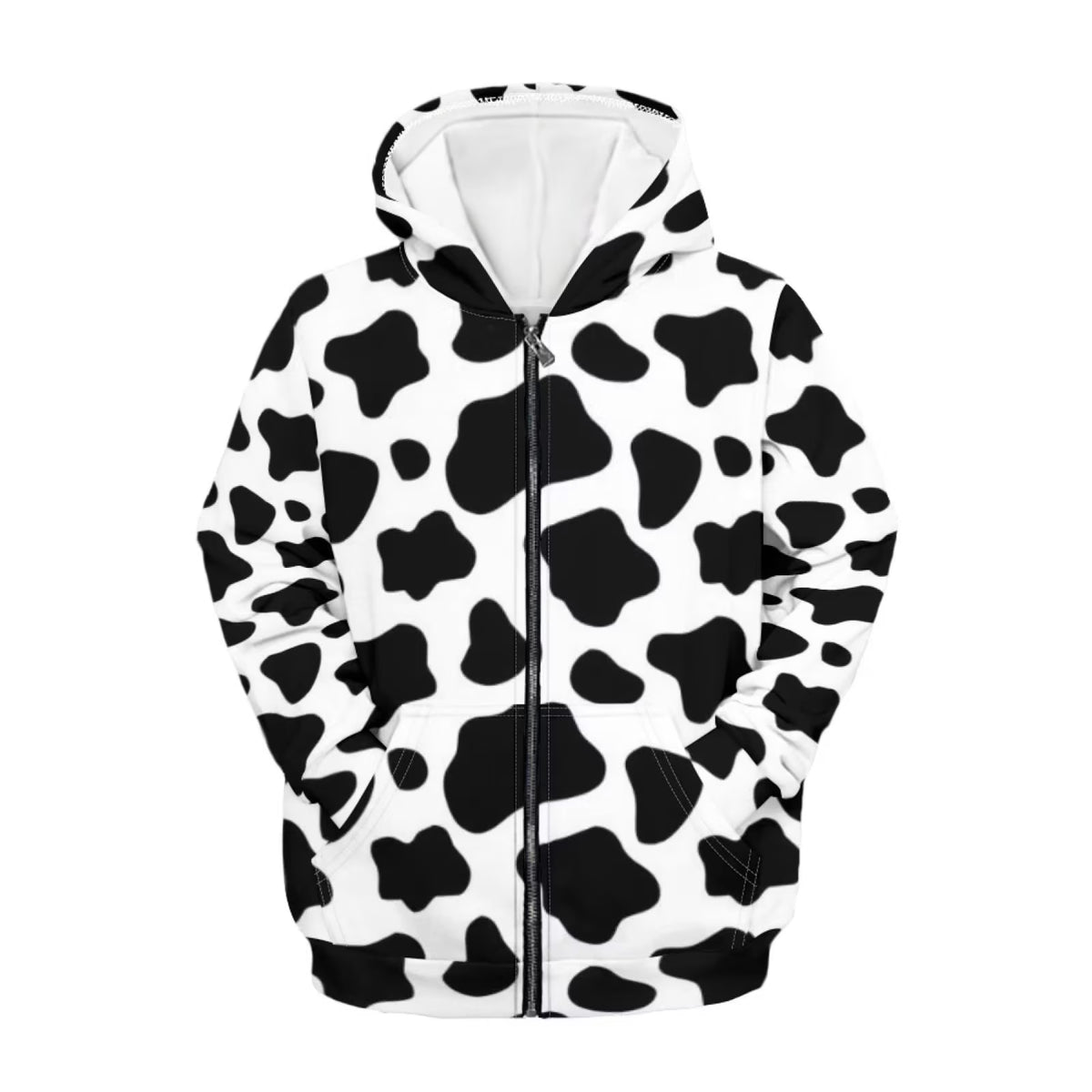 Milk Cow Print Zip Up Hoodies Sweatshirt L463