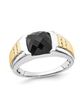 Black Onyx Ring with Diamonds in Sterling Silver Z214