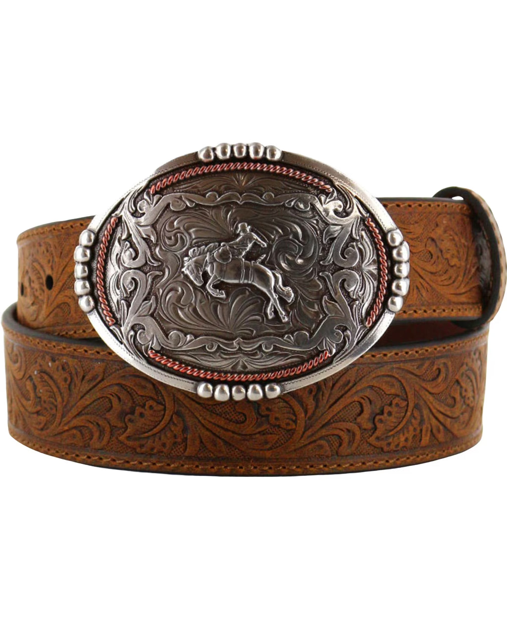 Tan 38 Tooled Leather Belt O729