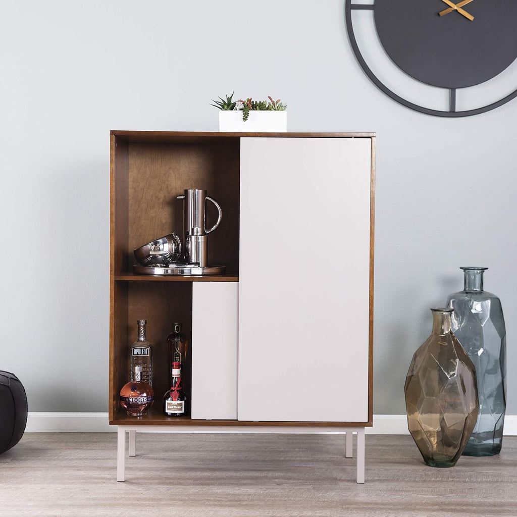 Two Tone Sliding Door Cabinet with Shelves R9654