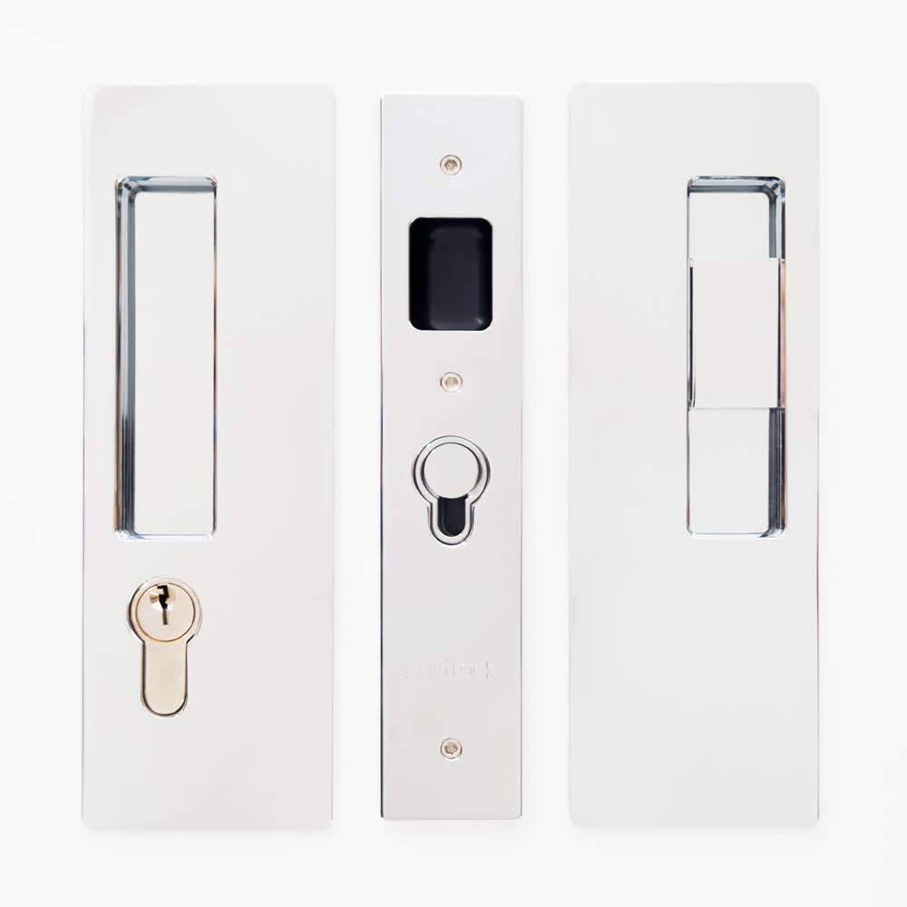 Magnetic Keyed Entry Pocket Door Lock Set with LH Snib, Bright Chrome Z7276