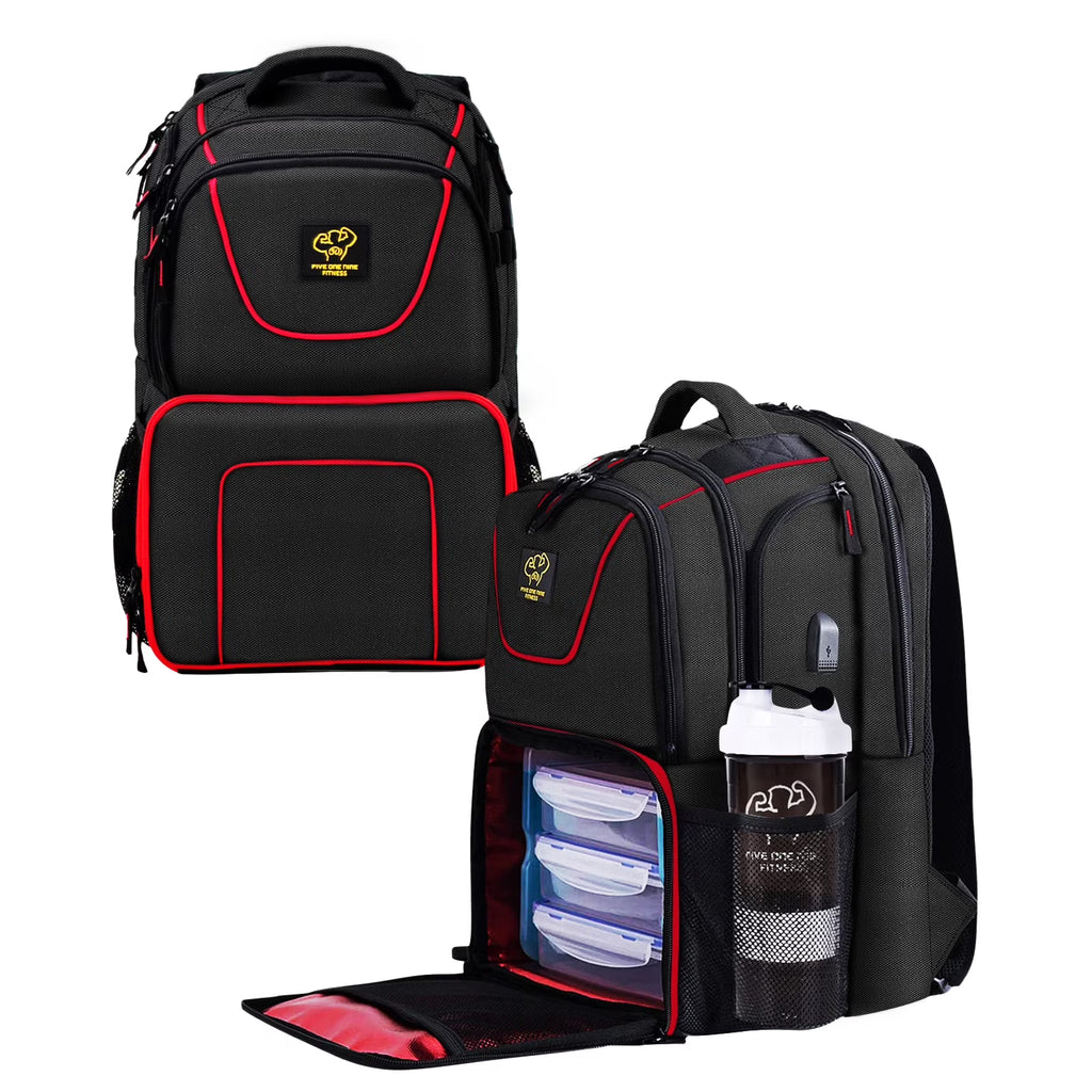 Insulated Meal Prep Backpack with 3 Meal Containers, 2 Ice Packs and Protein Shaker, Black B84063