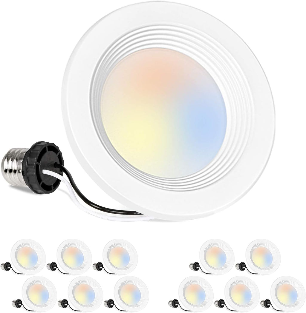 12 Pack 5/6 Inch Selectable CCT LED Recessed Lighting with Baffle Trim, Dimmable, Damp Rated L217842