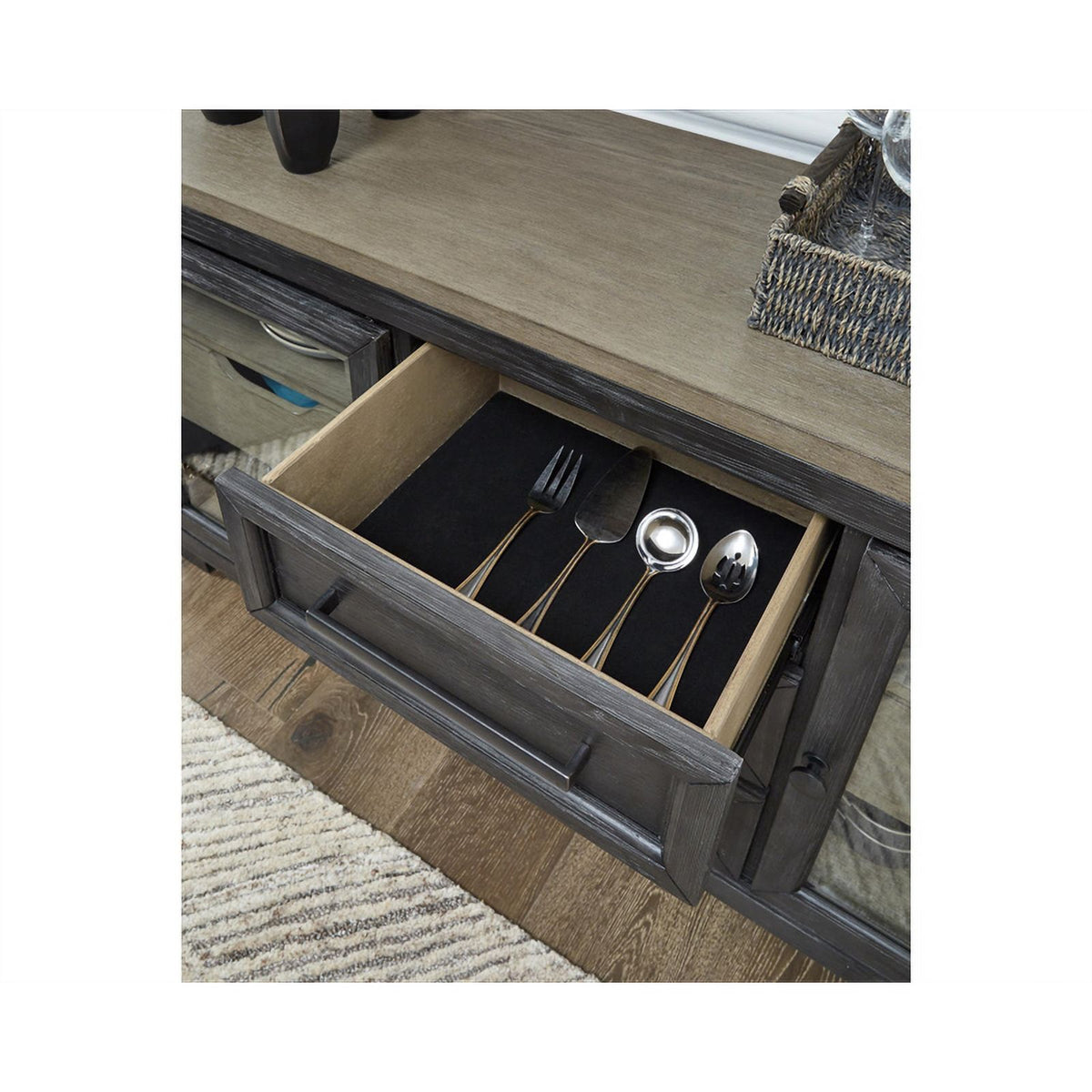 Grayish Brown and Black Wood Dining Server E81817