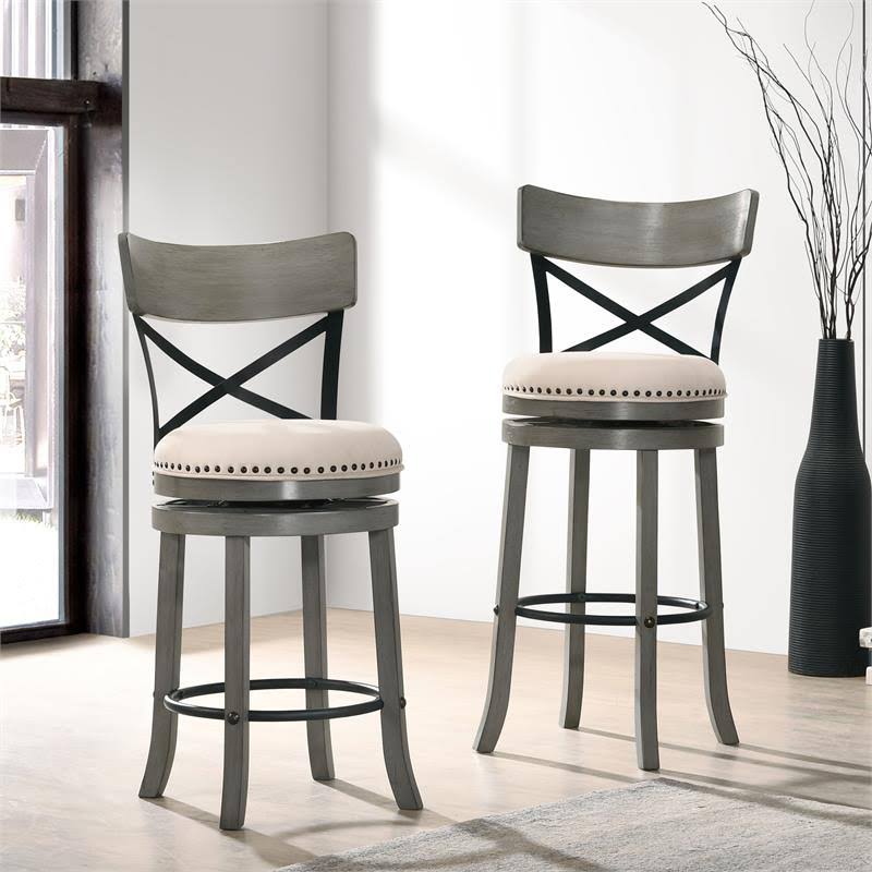 Light Gray Wood Swivel Barstool (Set of 2) M448