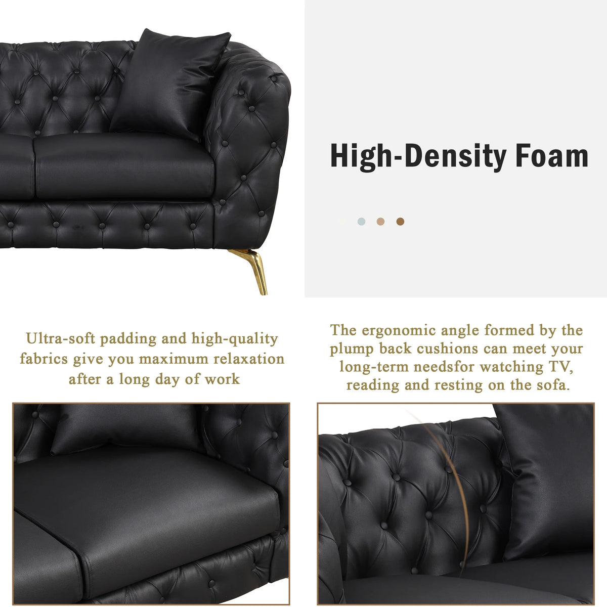 Black PU Upholstered Sofa with Metal Legs S899659