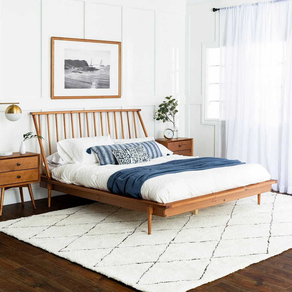 Solid Pine Wood Spindle Bed - Light Oak - Queen Q448