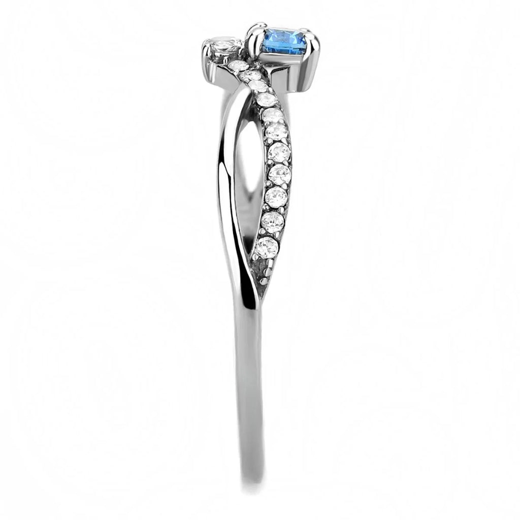 Stainless Steel Pave Engagement Ring with Sea Blue - Size 5 N189